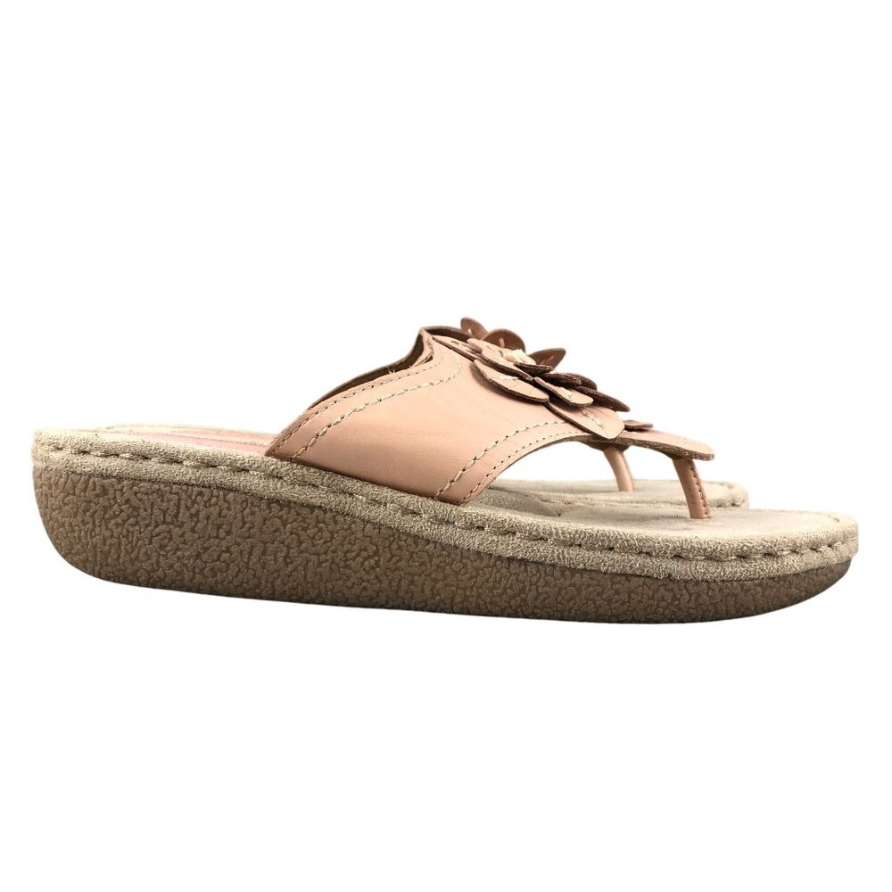 Croft & Barrow Women's Size 8.5 MED Roberta Pink Leather Low Wedge Heel Sandals